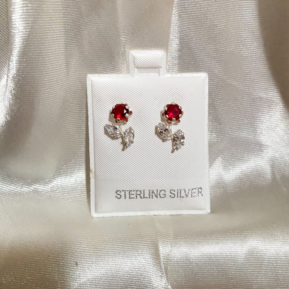 Red Gemstone Flower Earrings